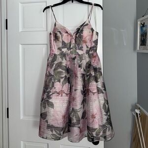 Betsy & Adam Pink and Green Floral Midi Dress